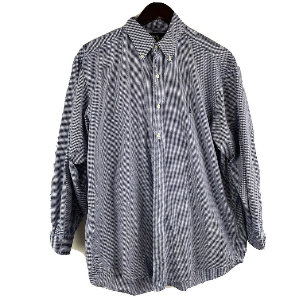 Ralph Lauren Yarmouth Men's Oxford Long Sleeve Blue Plaid Sz 16 1/2 / 32-33